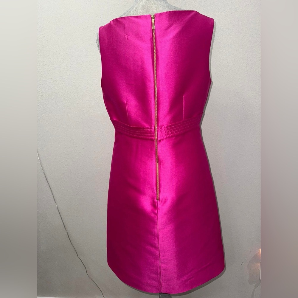kate spade Hot Pink Satin V-Neck Mini Dress with Bow - Picture 3 of 4